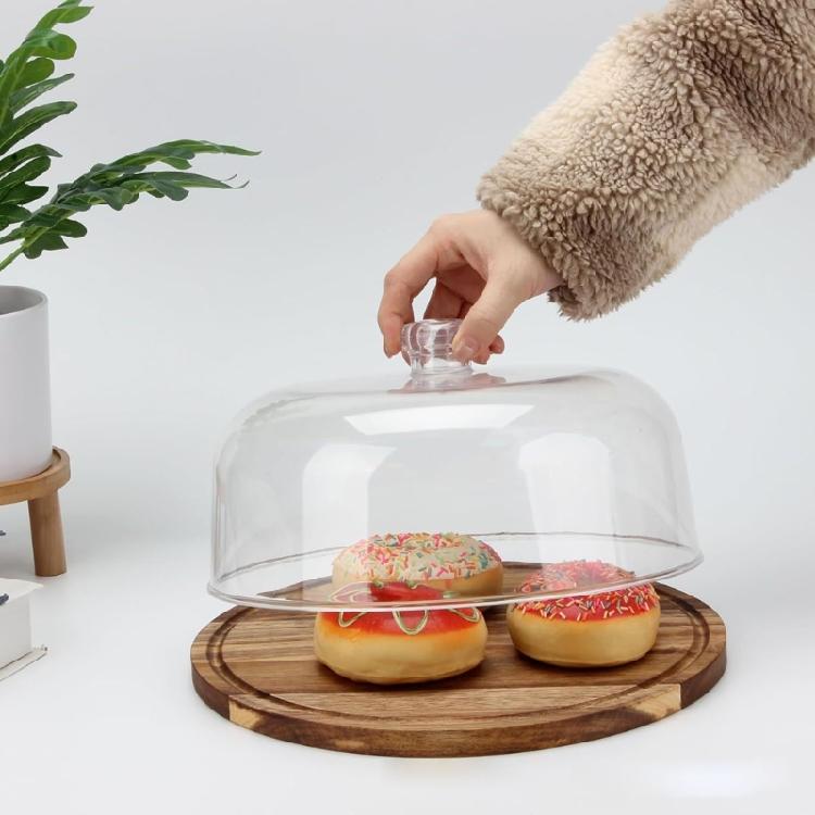 Covered Pastry Tray Round Wooden Cake Tray with Lid for Dining Presentation, Cake Service, Tea Gathering Display and Family Table Use
