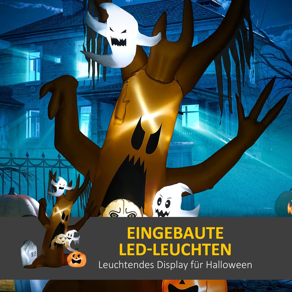 Halloween Decoration, 2.40m Tall Ghost Tree, Self-inflating, LED Lighting, for Outdoor Use