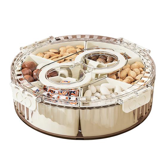 Refrigerator Storage Box with 6/7 Dividers Sealing Lid 360-Degree Rotating Tray Vegetables Shrimp Cocktails Party Appetizers Organizer