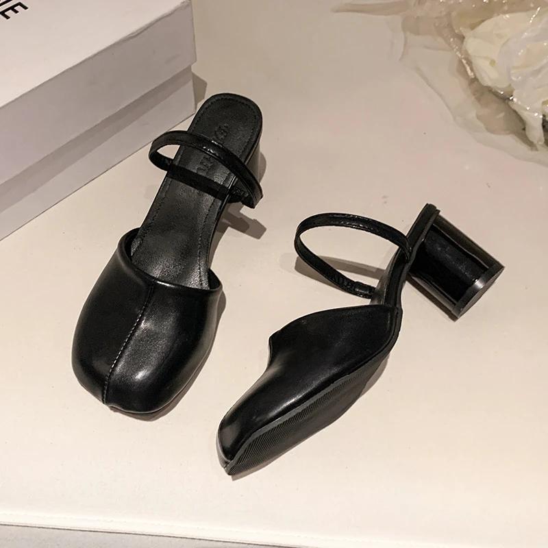 

Fashion 2025 New Half-toe Half-slipper Women s Thick-heeled Coat, Fashionable Summer High-heeled Cool Flip-flops 35