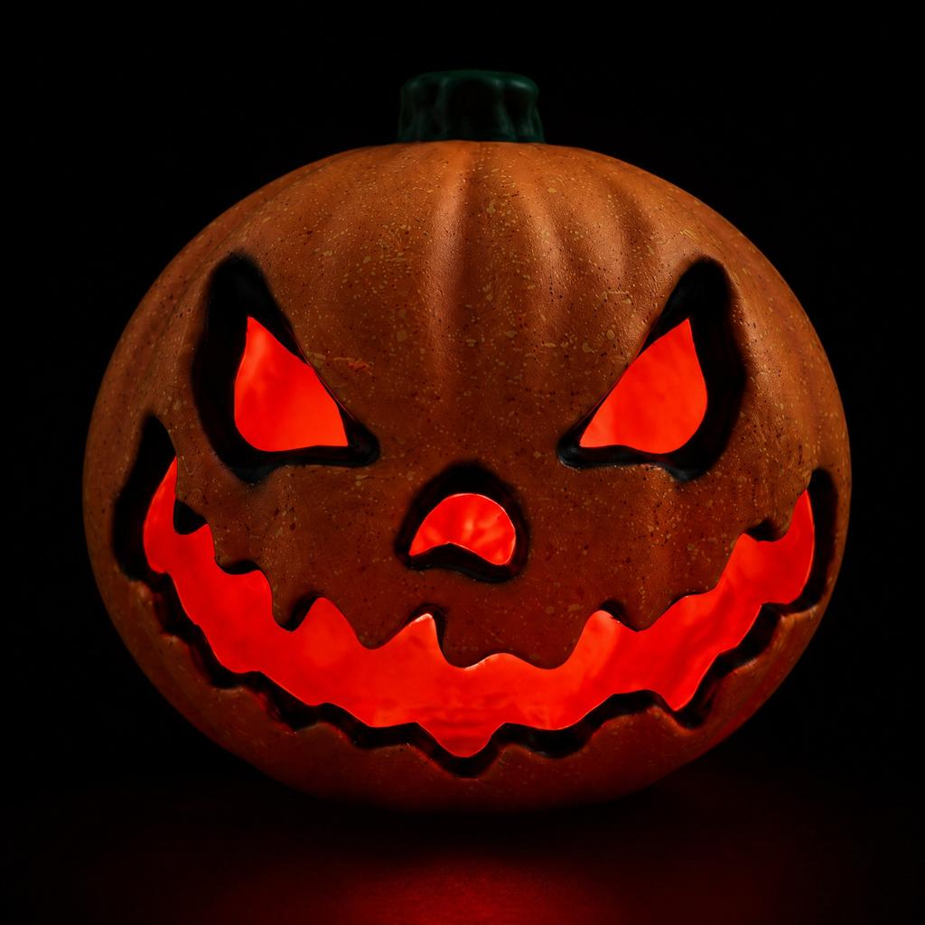 Resin LED Hollow Pumpkin Light Halloween Decorative Sculpture for Indoor Outdoor Party Table Centerpiece Home Decor