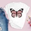 Fashion 2025 Women T-Shirt Pink Beautiful Butterfly Graphic Print Female T Shirt Casual Harajuku Short Sleeve Kawaii Ladies Tops