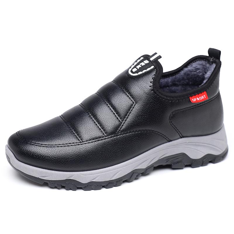 Middle Aged and Elderly Men's Winter Thick Warm Sports Shoes Non Slip Waterproof Fleece Lined Slip On Dad Shoes
