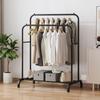 Adjustable Double Rod Clothes Drying and Storage Rack with Shoe Shelf