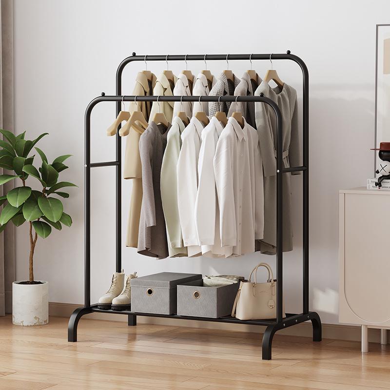 Adjustable Double Rod Clothes Drying and Storage Rack with Shoe Shelf