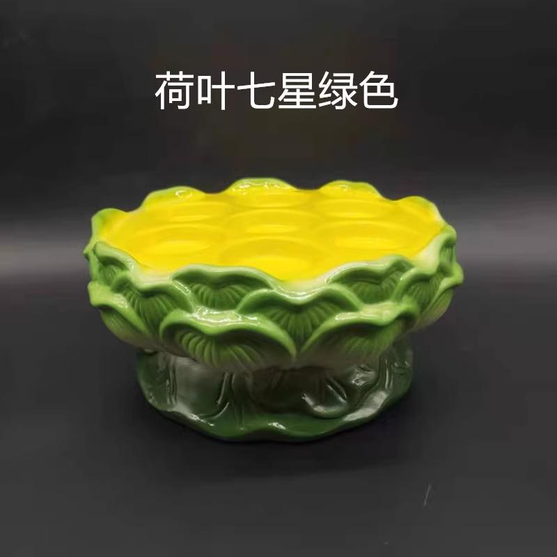1PCS Ceramic Lotus Candlestick Household Buddha Seven Star Butter Lamp Holder Buddha Utensils