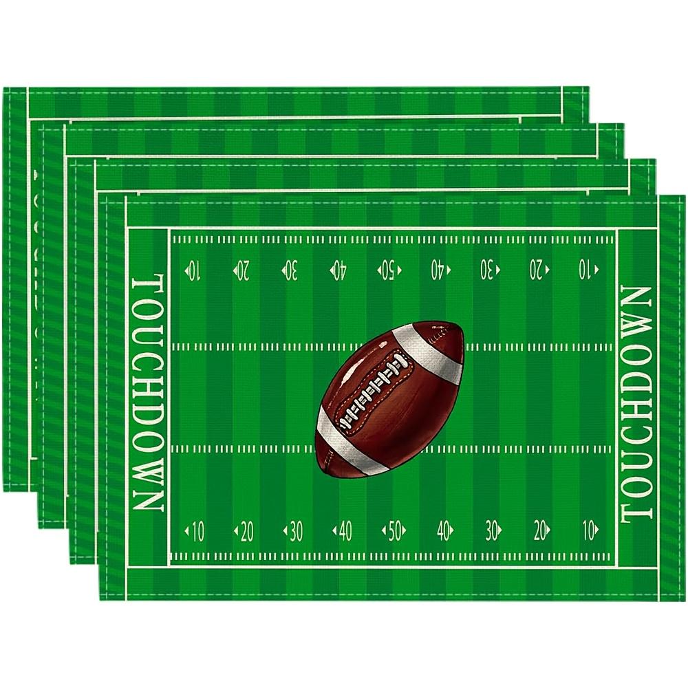 

4pcs Field Green Football Placemats Set of 4, 12x18 Inch Rugby Sport Fall Table Mats for Outdoor Home Party Kitchen Dining Decor 30x45cm-4PC