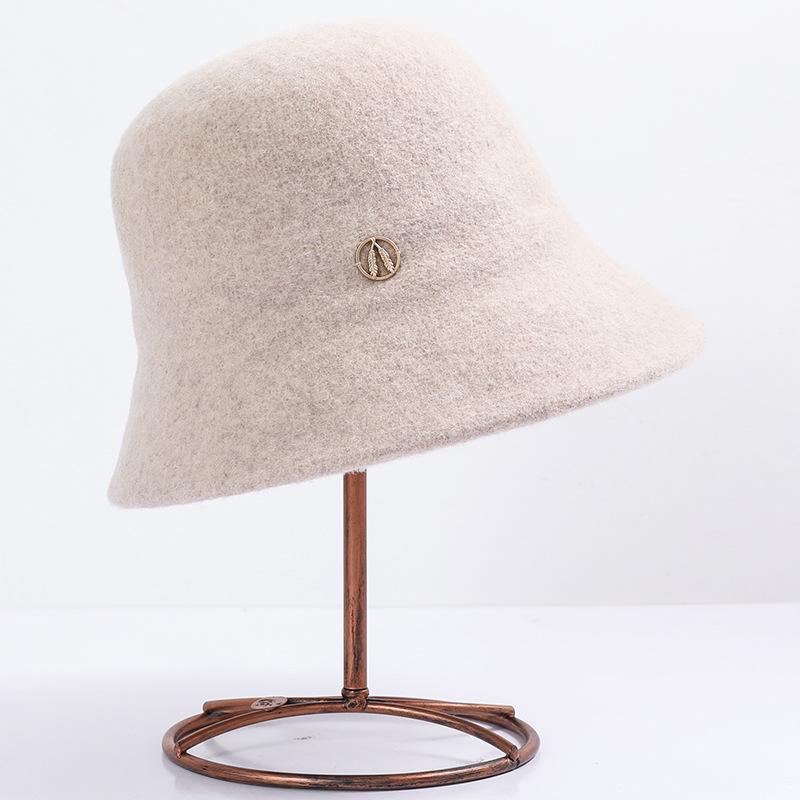 New wool basin hat women's fashion versatile bucket hat solid color face small warm bucket hat autumn and winter