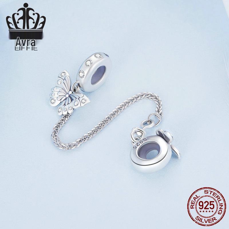 925 Sterling Silver Butterfly Safety Chain with Silicone Beads for DIY Bracelets