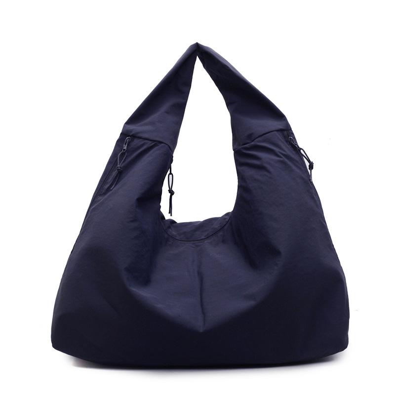 Chic Nylon Tote Bag Multi-zippered Pocket Shoulder Bag Large Simple Solid Color Underarm Bag For Student Work, Everyday Use