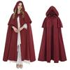 [Kami-Yu-Hyaku] Long Witch Cape with Hood, Medieval Vintage Cloak for Halloween Cosplay (Red, L)
