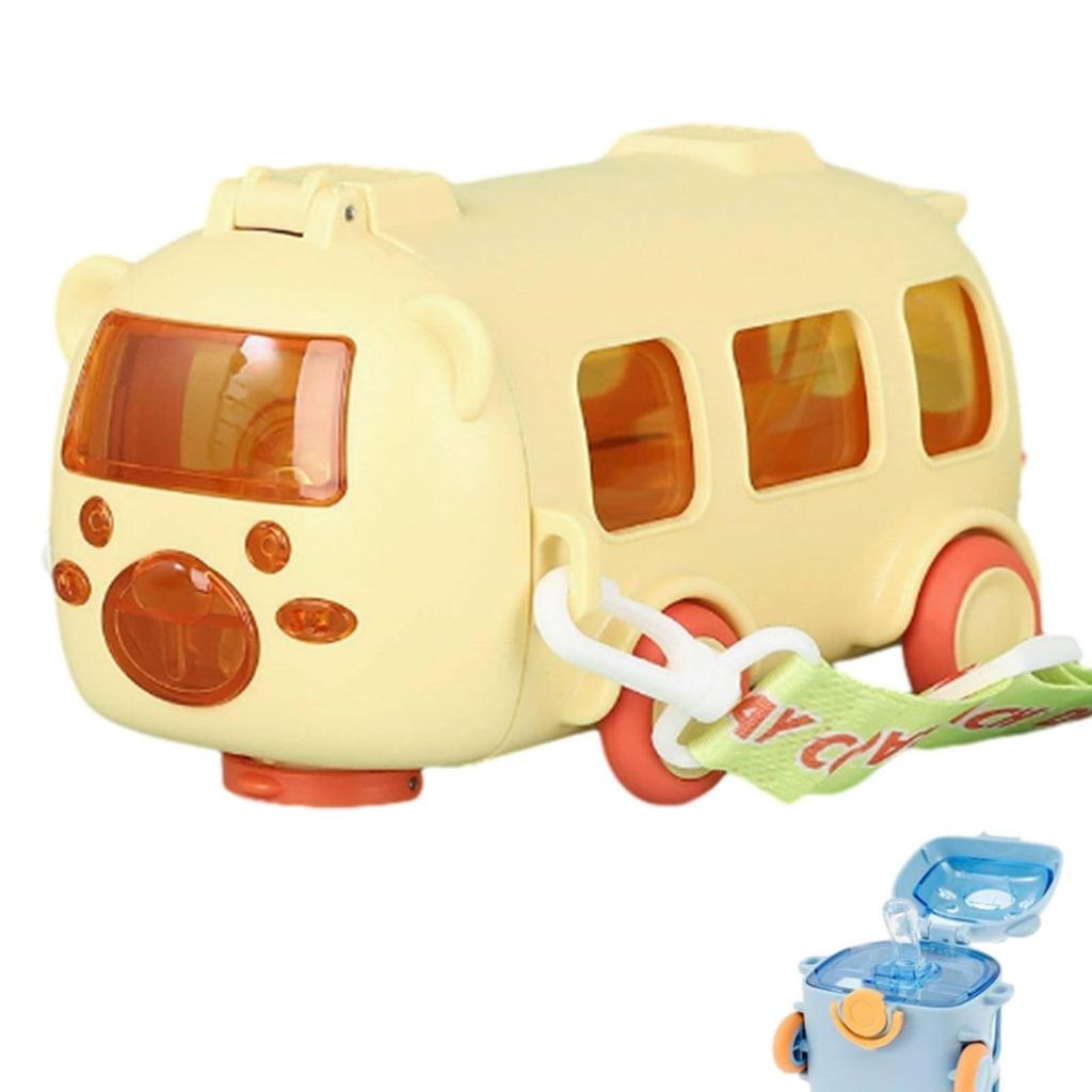 Novelty Portable Water Cup In Bus Shape With Strap For Kids Plastic Large Capacity Leak-Proof  Straw Cup Gift for Childern