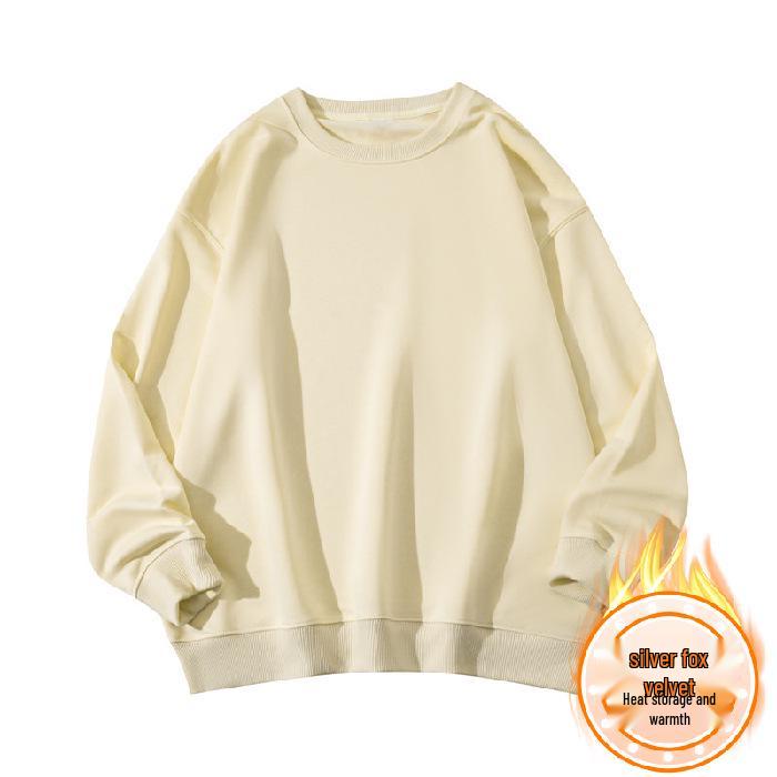 Unisex Heavyweight Fleece-Lined Sweatshirt - Solid Color, Versatile Long-Sleeve T-shirt for Autumn and Winter
