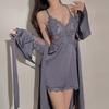 Sexy Pyjama Damen reiner Verlangensstil Eis seide Sommer dünn kleine Brüste mit Brustpolstern gesammelt Spitze Träger Nachthemd zweiteiliges Set