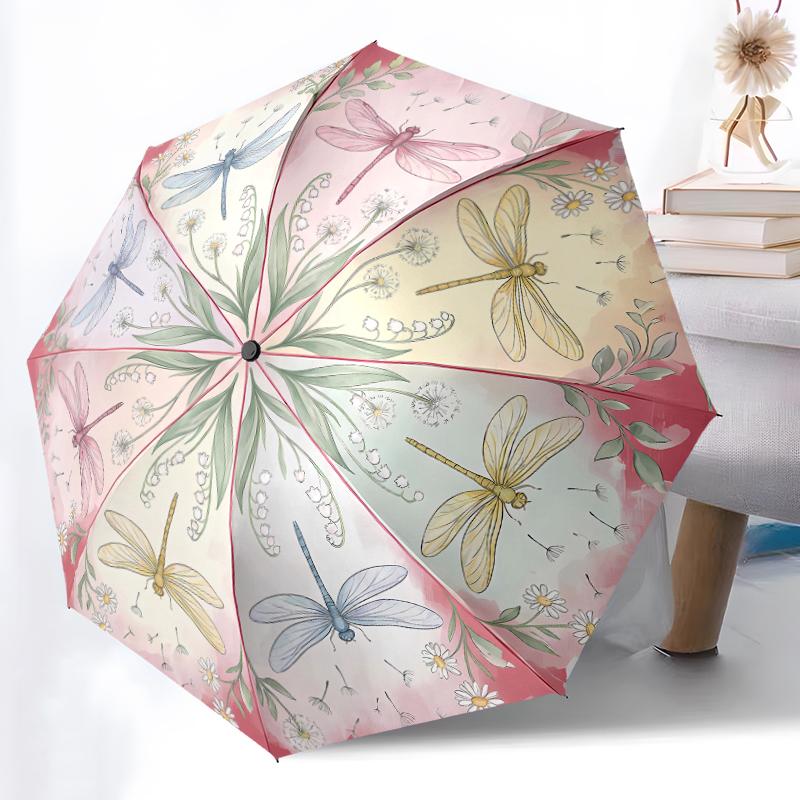 1 Stück Stabiler Automatikschirm mit 8 Speichen, Zarter Saison-Wachstumsschirm mit Pfingstrosen-Design in Blush, Digital bedruckt, Faltbarer Schirm für unterwegs im Freien