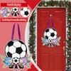 Soccer Ball Themed Decorative Hanging Sign with Floral Accents and Ribbon for Party Celebration Indoor Outdoor Use
