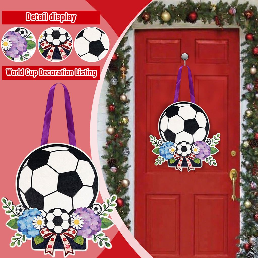 Soccer Ball Themed Decorative Hanging Sign with Floral Accents and Ribbon for Party Celebration Indoor Outdoor Use