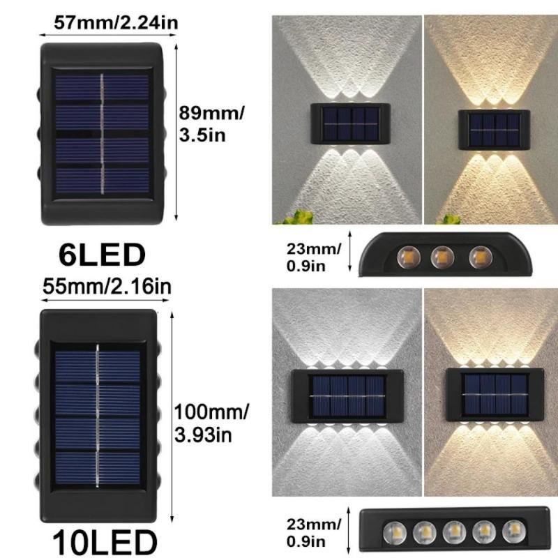 2PCS solární nástěnná lampa Venkovní vodotěsné nahoru a dolů světelné osvětlení pro dekoraci zahradního plotu Sluneční světlo