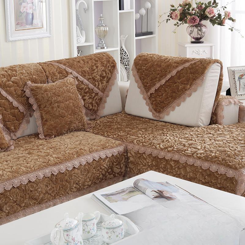 Flannel Sofa Cushion Fabric Fashion Winter Plush Sofa Cushion Sofa Towel Cover Simple Modern