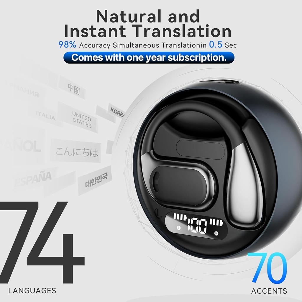 AI Translation Earbuds OWS Real-Time Translation Language Translator Earphone Translation Device Technology 144 Languages & 8 Offline Packs Headphone