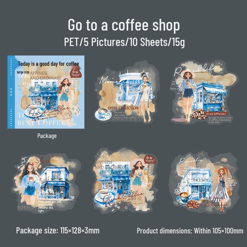 Retro Coffee Journal PET Stickers - Artistic Tea-Themed, Large Decorative Scrapbooking Material