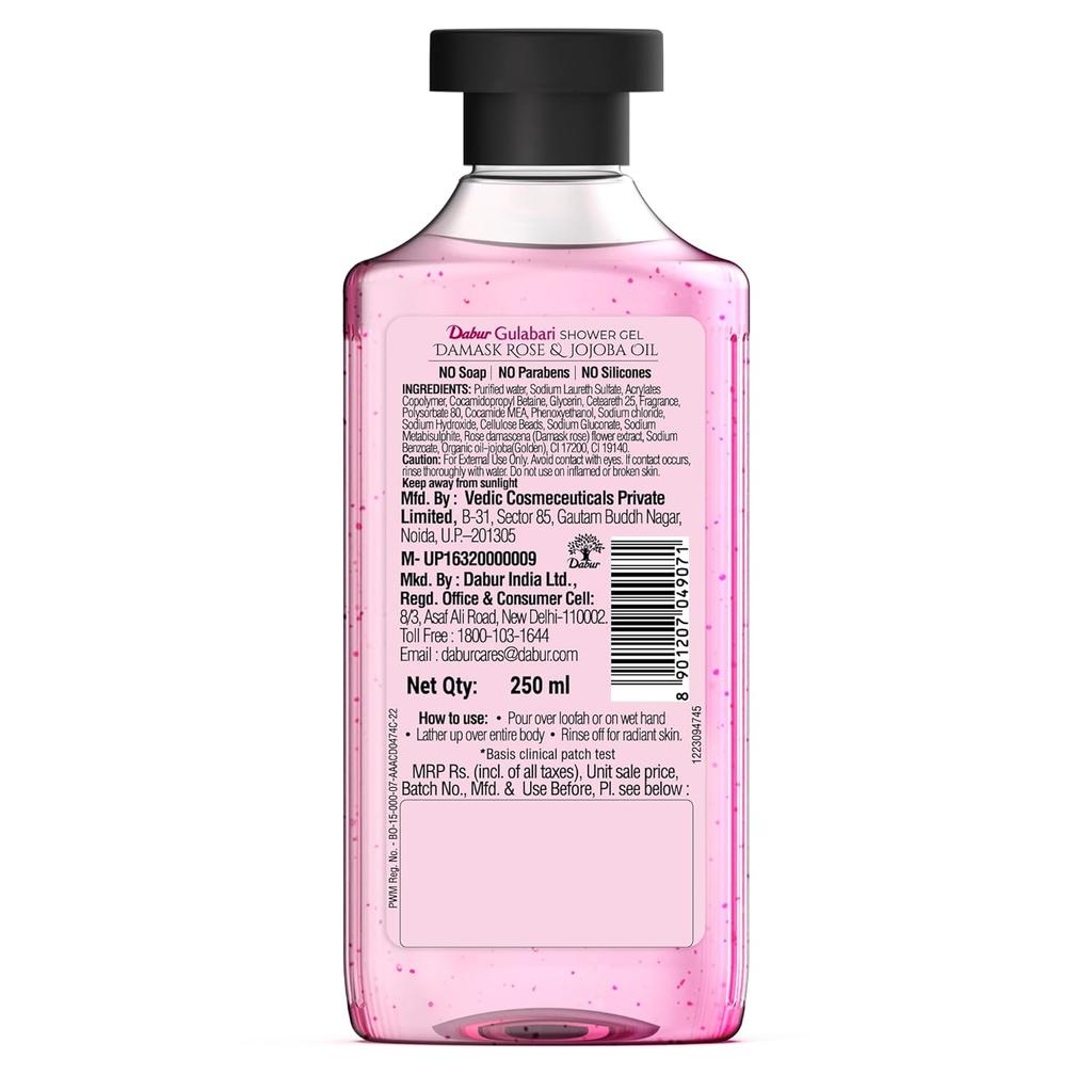 Dabur Gulabari Damask Rose Shower Gel 250ml Exfoliating Body Wash With Jojoba Oil