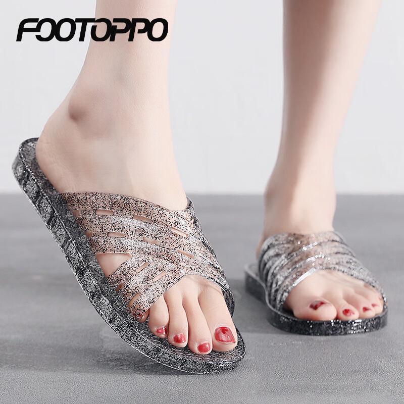 FOOTOPPO Women s Crystal PVC Slippers  Sandals 37