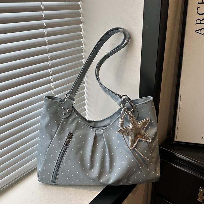 Vintage Pu Tote Bag Casual Students Purse 2026 New Large Capacity Shoulder Bag Polka Dot Zipper Commuting Handbag For Women