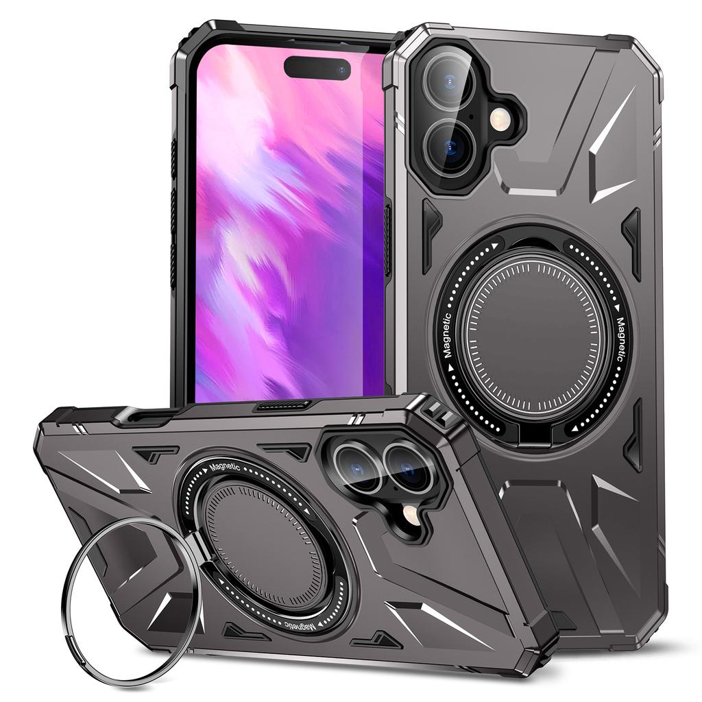 For iPhone 16 Magnetic Case TPU+PC Phone Cover with Rotary Ring Kickstand