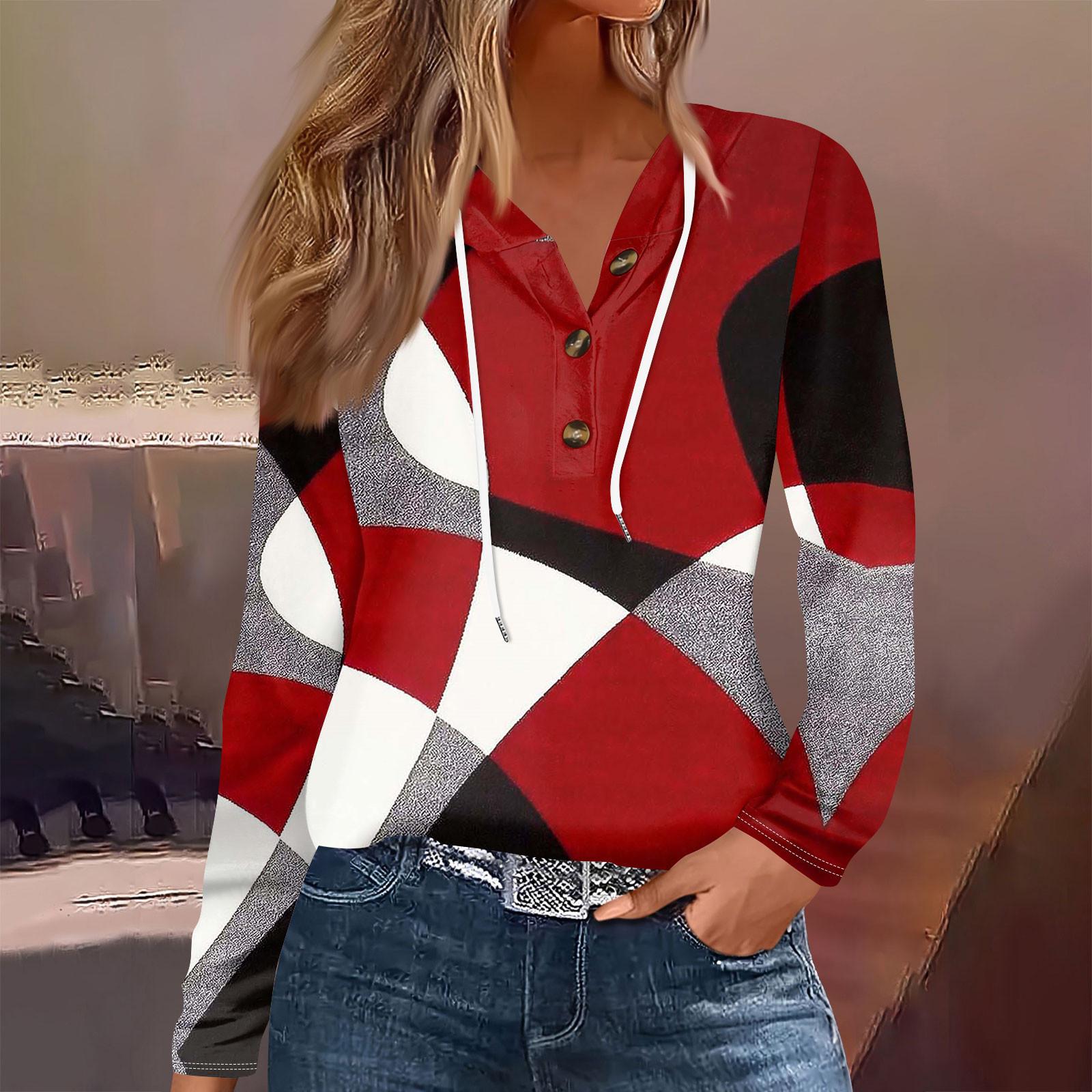 

Женская модная повседневная футболка с длинным рукавом на пуговицах с капюшоном и принтом XXXL