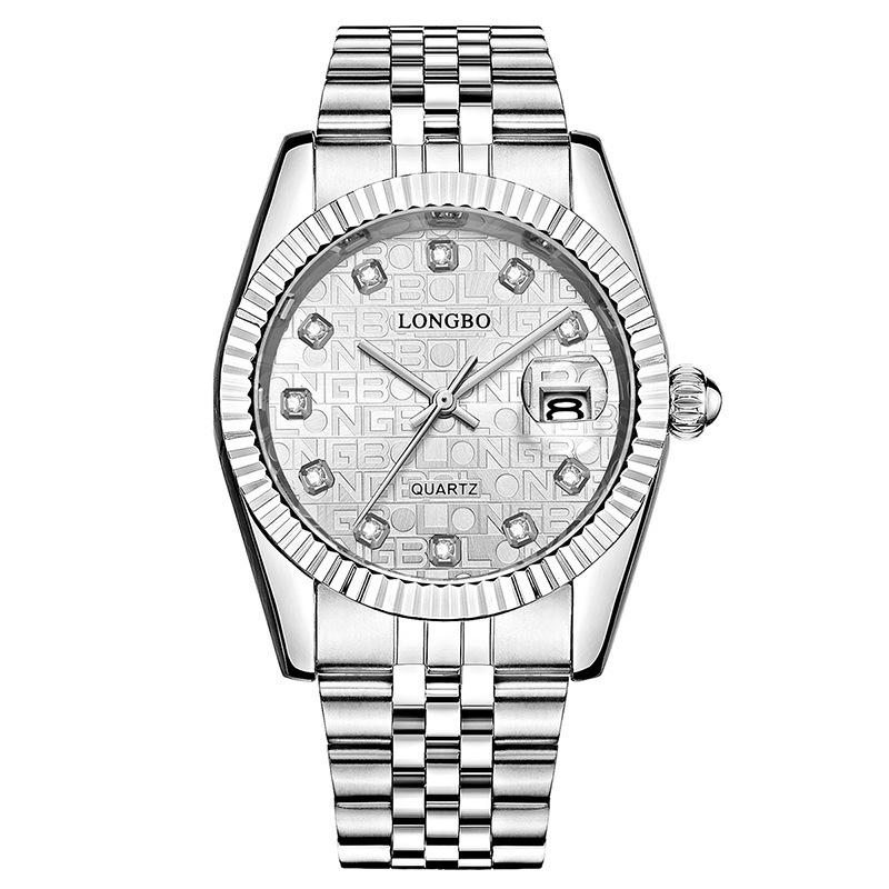 Men Women Fashion Casual Stainless Steel Calendar Diamante Wrist Watch for Business