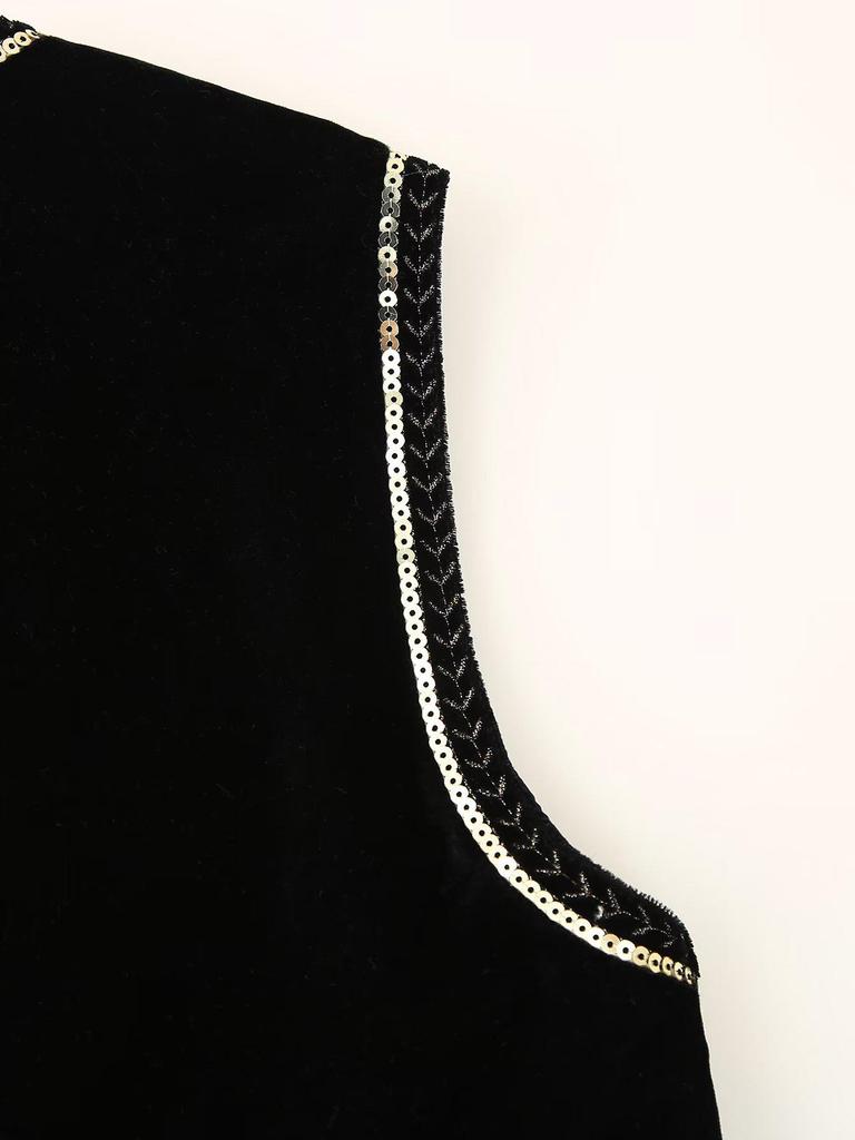 European and American Women's Sequin Embroidered Velvet Cardigan Vest