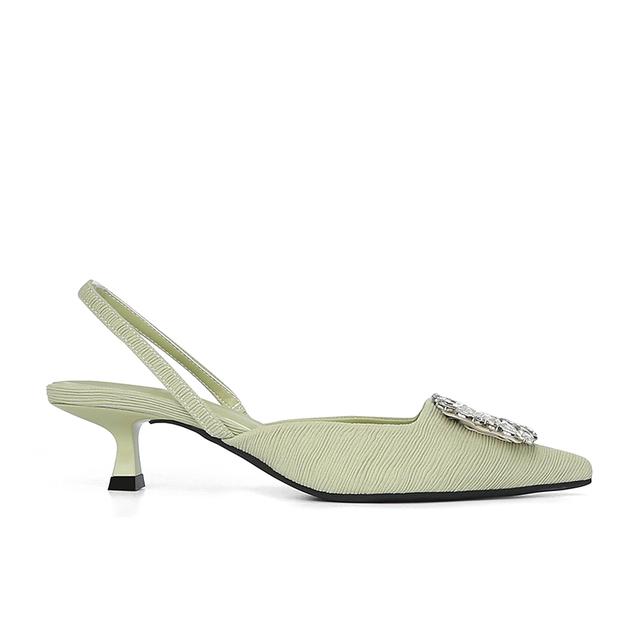 Sommar Damer Kristallpumps Eleganta Kitten Heels Bröllopsskor Spetsig Tå Höga Klackar Slingback Tyg Strass Sandaler