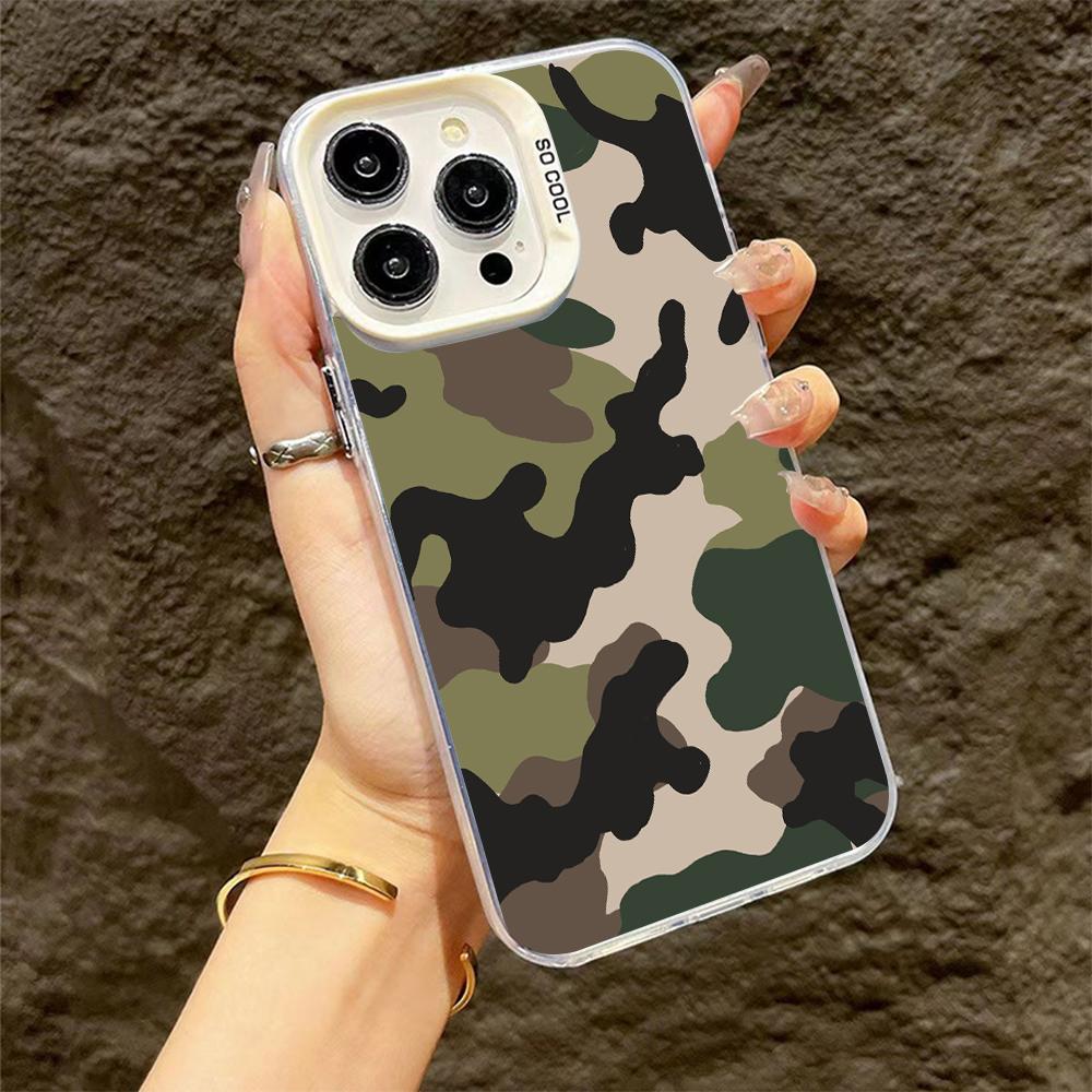 Print Camouflage Pattern Phone Case For iPhone 13 14 11 12 15 16 Pro Max Plus X XR XS Mini Colored Silver Protect IMD Hard Cover