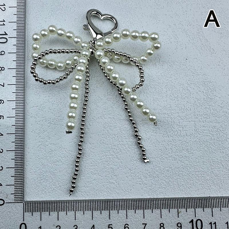 Sweet Bowknot Heart Keychain Pendant Lovely Beaded Hanging Decorations Keyring Charm Phone Lanyard Phone Charm Bag Pendant
