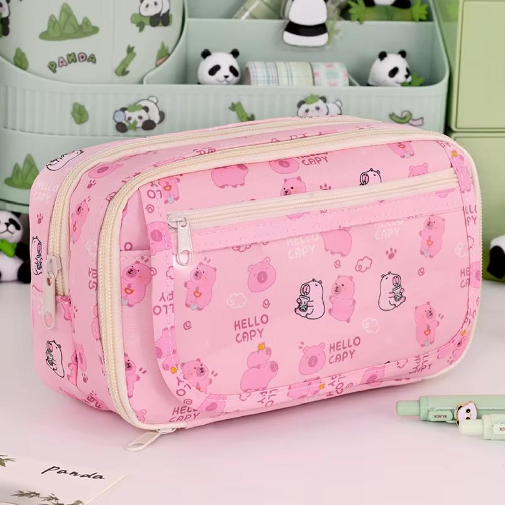 Creative Cartoon Pen Pouch Panda Zipper Pencil Pouch Capibara Pencil Bag  School Office
