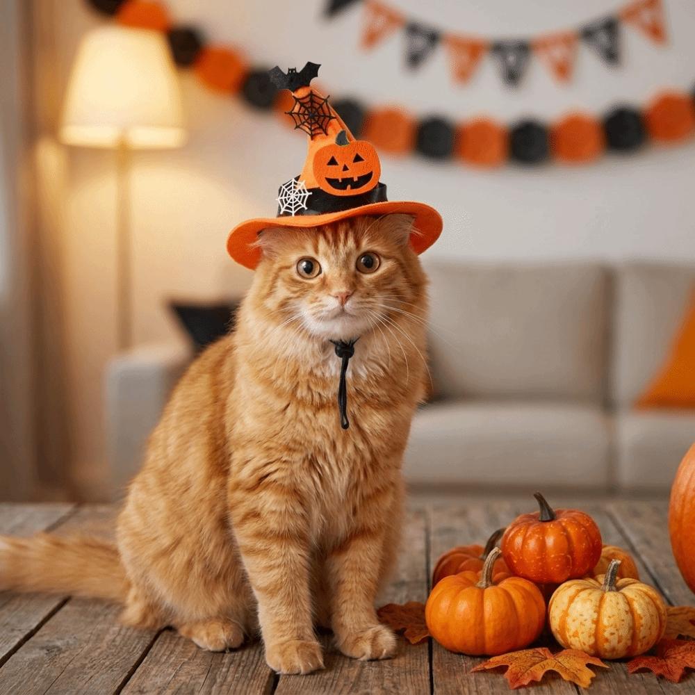 Adjustable Halloween Cat Hat Bow Tie Dog Wizard Hat Gift Pumpkin Bell Pet Hat Festival Atmosphere