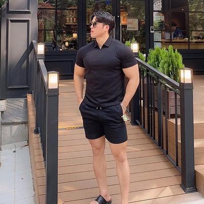 Summer Men's High-end Versatile Fashion T-Shirt Men's Top Short-sleeve Solid Polo Shirt Cotton Lapel Short-sleeve T-shirt