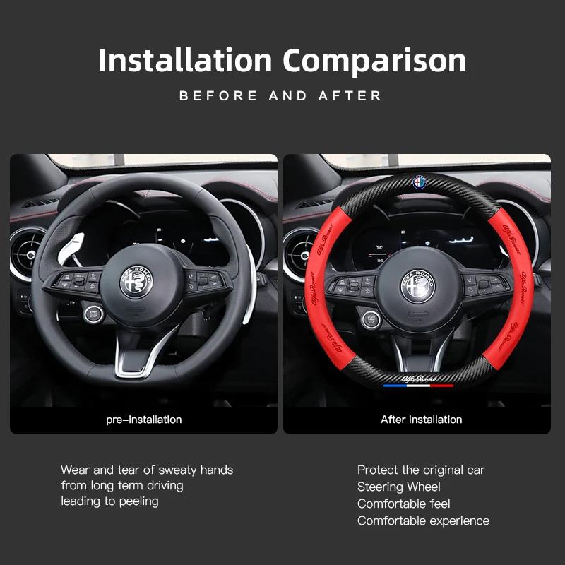Car Stickers For Alfa Romeo Carbon Fiber Car Logo Styling Leather Steering Wheel Cover Auto Accessorie For Alfa Romeo 159 166 Sp