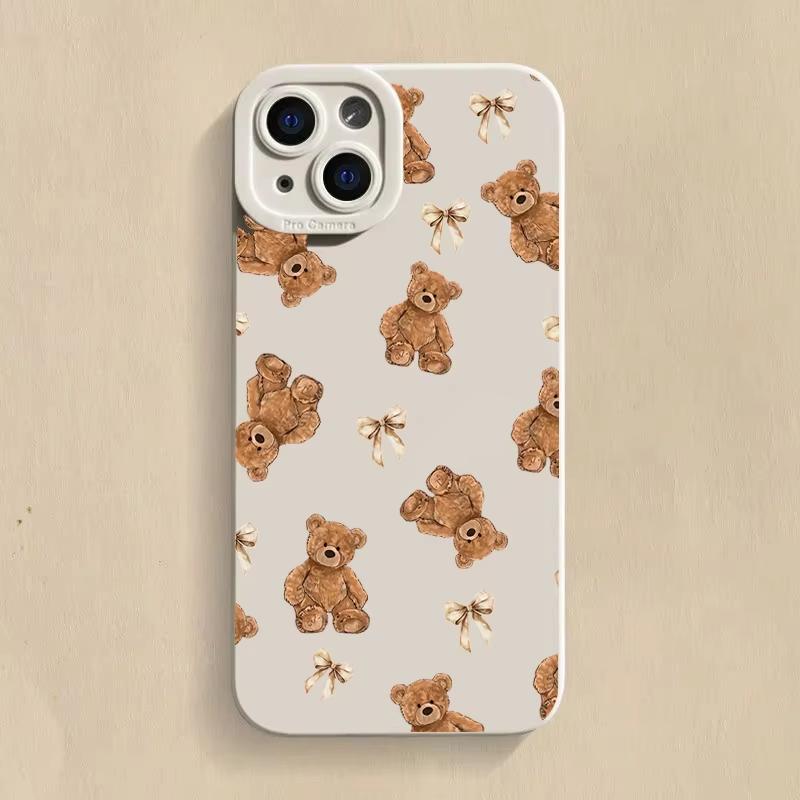 Cute Bow Bear Silicone Phone Case For Samsung Galaxy S25 Ultra S26 S24 S23 FE S22 Plus S21 S20 A54 A55 A35 A15 Soft Cover Galaxy S20 Ultra белый