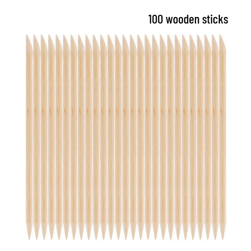 Nail Art Kit: 100 Orange & Beech Wood Sticks (11.4 cm) for Nails and Cleaning