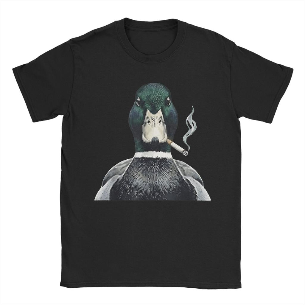 Unisex Women Graphic Print Mallard Smoking Cigarette Meme Funny Mallard Duck Hunting T Shirt Tee Cotton Tshirts Clothing