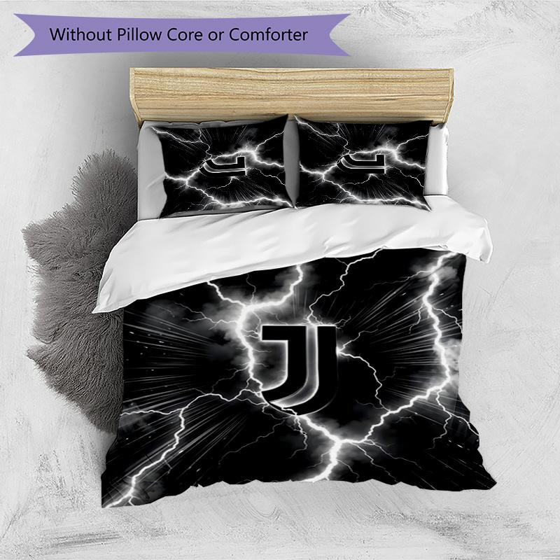 Juventus FC Pattern Printed 3PCS Bedding Set Soft Skin-Friendly Washable Duvet Cover & Pillowcases Set All Season Bedroom