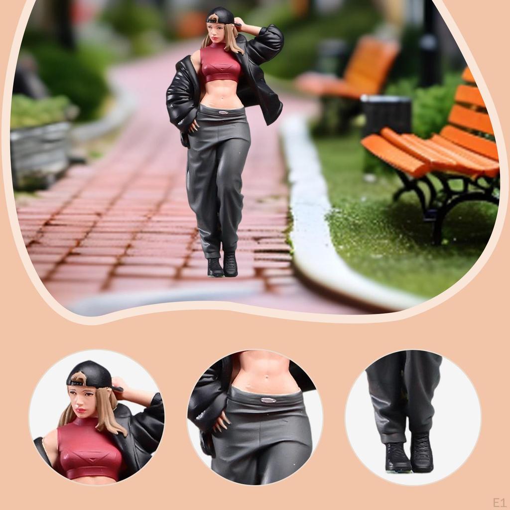 1/18 Cool Girl Model Tiny People, Collectible Architectural People Resin for Micro