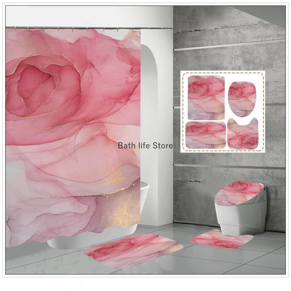 Luxury Golden White Marble Shower Curtain Modern With Non Slip Rug Mat Bathroom Waterproof Polyester Fashion Home Decor 180x180