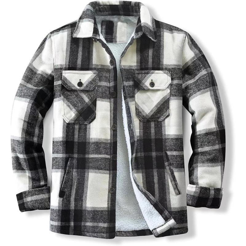 Men's Jacket Fleece Long-sleeved Lapel Plaid Shirt Men's Cotton Jacket