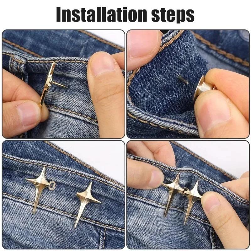 Taillenschloss festziehen Wiederverwendbare Metall-Jeans-Taillenschnalle Stern-Druckknopf Hose Pin Einziehbare Broschen Taillenverengung