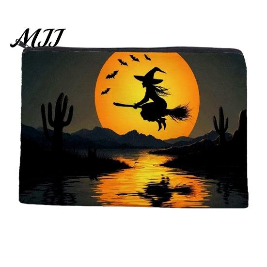 Durable Halloween Bag Storage Bag, with Pattern Printed, Smooth Zipper Tight Sealing Canvas Makeup Large Capacity Travel Cosmetic Pouch Small Object