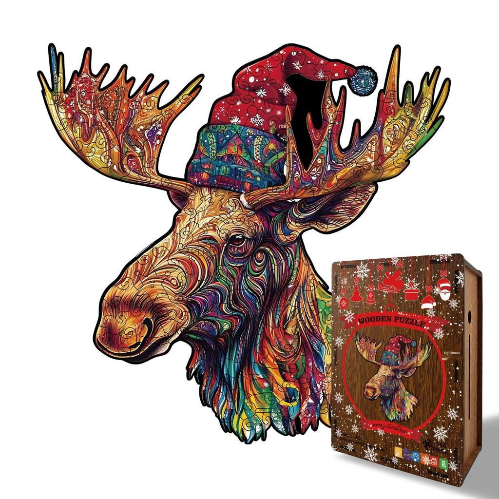 Holz Rentier Puzzle Spielzeug: Geschenkset: Puzzle in unregelmäßiger Form und Sparschwein