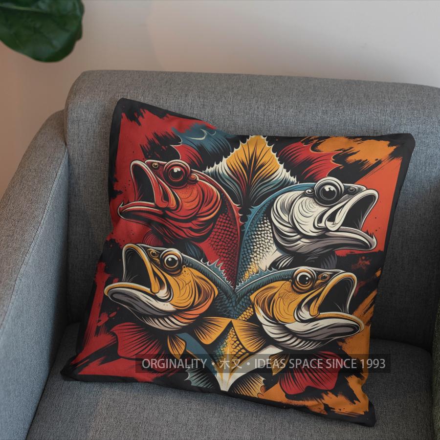 2D Bunte Fisch-Kunst-Kissen für einzigartige Dekor-Muster Kissenbezug Geeignet für Sofa Schlafzimmer Auto Kissenbezug